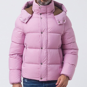Chaqueta Acolchada con Capucha Rosa para Hombre, Cuello Alto, Cierre de Botones, Resistente al Viento, Informal, de Invierno, Gruesa, Relleno 100% de Fibra de Poliéster - Product Image 3