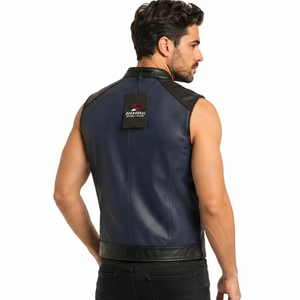 Chaleco de Cuero para Hombre, Chaleco de Motocicleta Clásico, Construcción de Cuero Genuino, Ajuste Cómodo, Cierre de Botones, Estilo Casual para Motociclismo - Product Image 6