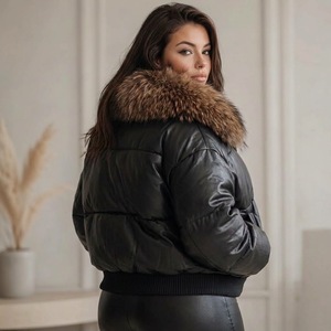 Veste matelassée en cuir pour femme avec capuche garnie de fourrure naturelle Pufferjacken damen - Manteaux de luxe en peau d'agneau S-XX Cadeau pour elle - Product Image 4