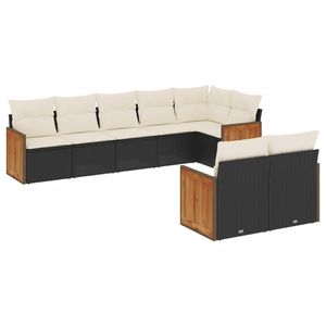 Ensemble de canapés de jardin modernes noir et crème en rotin PE, 6 places, mobilier d'extérieur, structure en teck, pieds réglables, design élégant - Product Image 4
