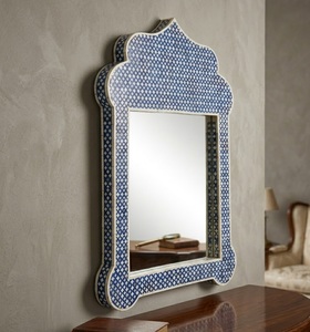 Miroir mural décoratif fait main en forme de Mihrab, bleu floral, pour entrée et chambre à coucher - Product Image 2