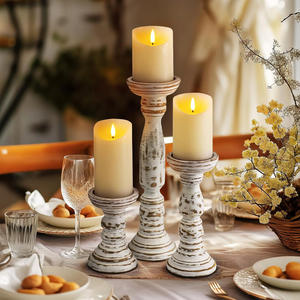 Juego de portavelas de madera tallada a mano de alta calidad de 3 portavelas de madera de mango soporte para decoración de eventos de Navidad a granel - Product Image 5