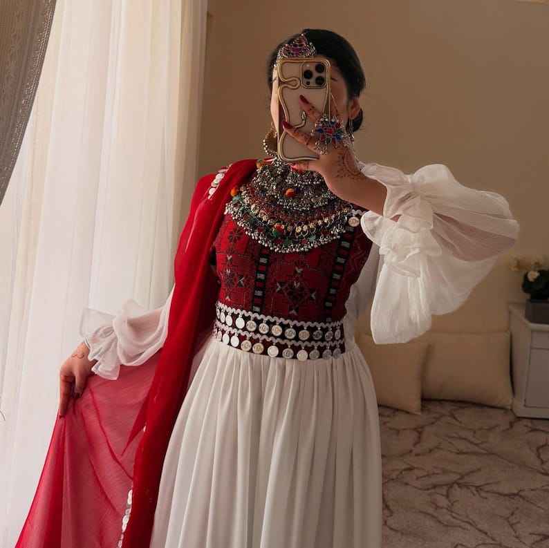 chinese dress ladies Pashtun Girls Blue Satin Dress  New Afghan Fashion, Elegant Traditional  Outfit  saneens.com