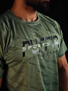 เสื้อยืดแขนสั้นผู้ชาย PUFFIN SPORTS แบบแห้งเร็ว ทรงปกติ คอกลม ลายเรขาคณิต สไตล์สปอร์ต ผลิตจากผ้าโพลีเอสเตอร์ถัก - Product Image 5