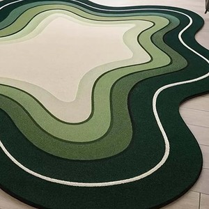 Tapis moderne abstrait vert à couches irrégulières, tapis moelleux doux, tapis de luxe fait main, tapis de sol de designer, décoration pour salon et maison - Product Image 6