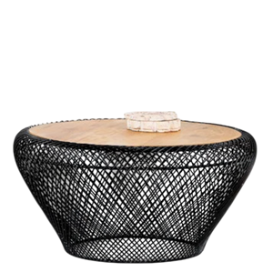 Industrieller & Rustikaler Couchtisch aus Natürlichem Mangoholz mit Kombinierter Metallplatte in Matt Schwarz für Wohnzimmer und Heimbüro - Product Image 5
