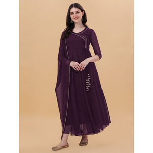 Vêtements de cérémonie GEORGETTE ROBE UNIE AVEC DUPATTA VIN - Product Image 1