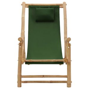 Chaise longue verte en bambou et toile pour le jardin Mobilier d'extérieur de qualité supérieure - Product Image 2
