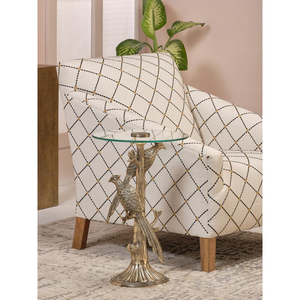 Antique Gold Peacock <b>Side</b> <b>Table</b> With Hand-Chiseled <b>White</b> <b>Marble</b> Top Ornate Sculptural Animal Pedestal Accent <b>Table</b> For Living - Product Image 5