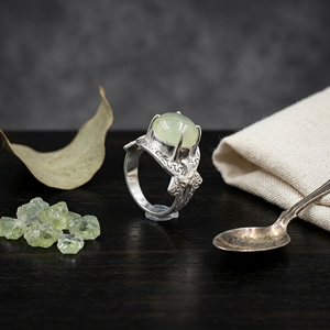 Wholesale Prehnite Gemstone <b>Ring</b> 12mm Round Natural Stone Silver Plated Brass Vintage Filigree <b>Statement</b> <b>Ring</b> Custom Jewelry - Product Image 4