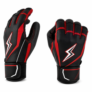 Gant de frappeur en cuir tressé noir et rouge SINEWY SPORTS, main droite, rembourré, fermeture auto-agrippante, durable, unisexe, pour entraînement adulte - Product Image 3