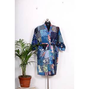 Kimono corto acolchado estilo indio, estilo vintage, con cinturón de algodón, transpirable, ideal para el invierno. - Product Image 3