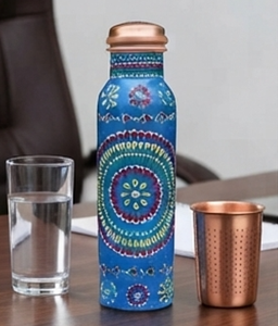 Botella de agua metálica con diseño de mandala azul y tapa de rosca, estilo bohemio, reutilizable para viajes, hogar, gimnasio, yoga y uso al aire libre. - Product Image 5