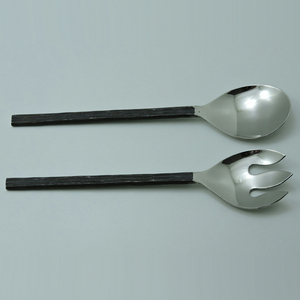 Cuillère à salade en acier inoxydable avec poignée noire antique, accessoires pour la maison et la cuisine, gadgets pour hôtels, best-seller, décoration de table - Product Image 1