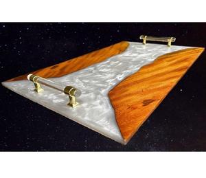 Nuevas Bandejas de Servicio y Almacenamiento con Incrustaciones de Resina y Madera con Asas Metálicas para Té, Café y Desayuno, Elegantes Platos Decorativos para Mesa - Product Image 4