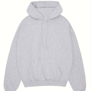 เสื้อฮู้ดดี้โอเวอร์ไซส์สีเทาเฮเธอร์สำหรับผู้ชาย พร้อมเชือกผูกและกระเป๋าจิงโจ้ รับผลิตแบบ OEM ODM ขายส่งเสื้อผ้า - Product Image 1