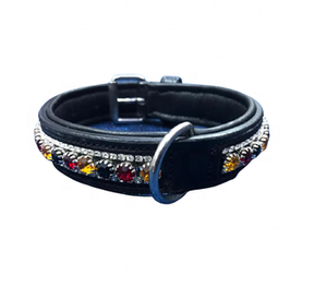 Collier pour chien et bouvreuil en cuir véritable rembourré, orné de cristaux, fait main, réglable, vente en gros d'usine - Product Image 2