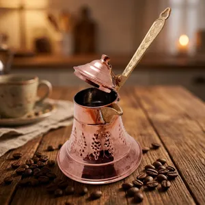 Nouvelle cafetière turque en cuivre avec couvercle, motif floral gravé, forme ronde, cafetière traditionnelle - Product Image 2