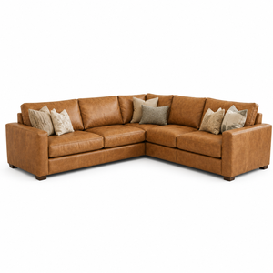 Luxury Cognac Leather Sectional <b>Sofa</b> Modern Family Room Furniture with Comfortable Conversation Seating - Product Image 2