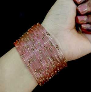 Pink <b>glass</b> <b>Bangles</b> Set With Crystal Flower Pattern Vintage Women's Jewelry - Product Image 2