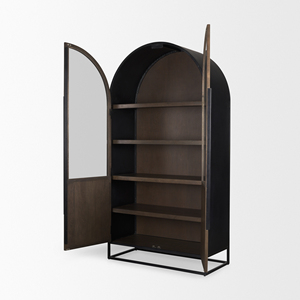 Gabinete Arqueado de Madera y Metal en Color Marrón Oscuro y Negro - Product Image 3
