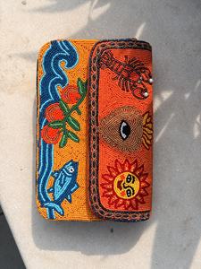 Sac bandoulière fait main personnalisé en perles de verre colorées, motif Soleil, Cœur, Mauvais œil, Homard, Poisson, Vague, forme selle, imperméable - Product Image 6