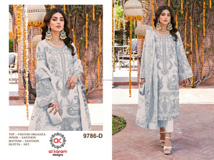 Traje de Diseñador Pakistaní de Georgette Puro con Trabajo Siqvance, Listo para Usar, Salwar sin Daman, Venta al por Mayor - Product Image 2