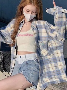Nueva Camisa de Franela a Cuadros para Mujer, Otoño, Transpirable, 100% Algodón, Manga Larga, Cuello Camisero, Estilo Vintage, Casual - Product Image 1