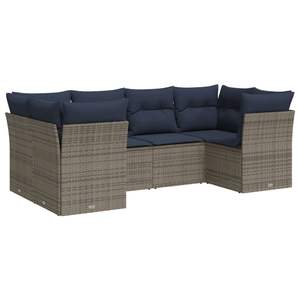 ชุดโซฟาลานบ้านหวายโพลีสีเทา 6 ชิ้นพร้อมชุดเบาะรองนั่งในสวน - Product Image 2