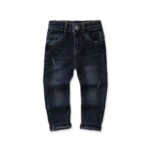 Pantalon en jean extensible de haute qualité pour garçons, style décontracté, coupe droite, taille mi-haute, délavé, blanc, pour tout-petits et enfants - Product Image 6