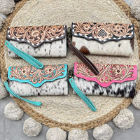 Tas Dompet Kulit Sapi Asli Buatan Tangan dengan Tali Pergelangan Tangan, Motif Bunga Elegan, Desainer, untuk Wanita, Expo Maret 2026