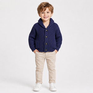 Offre Spéciale mode infantile épais 100% coton couleur Marine côtelé cardigan enfants <span class=keywords><strong>pull</strong></span> design pour les garçons enfants vêtements avec bouton - Product Image 2