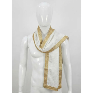 Estola Tradicional India para Boda, Color Oro Blanco, con Borde de Perlas (2.5m) - Product Image 1