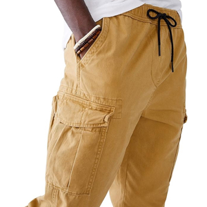 กางเกงกีฬาเอวยางยืดขายาวสำหรับผู้ชายกางเกงขายาวผ้าฝ้ายสีพื้น - Product Image 4