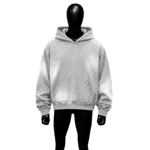 Sudadera con Capucha Extra Grande de Primera Calidad en Gris Claro con Brillos y Pedrería para Hombre, Estilo Casual para Otoño, Corte Regular, Diseño con Bolsillos, Tejido de Punto - Product Image 1