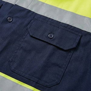 Camisa de Trabajo de Alta Visibilidad para Hombre, Azul Marino y Amarillo, Reflectante, Manga Larga, Uniforme de Construcción, Fabricante OEM - Product Image 5