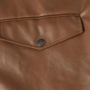 Veste en cuir véritable marron pour homme, col rabattu, coupe classique, couleur unie, fermeture à boutons, vêtement d'automne - Product Image 4