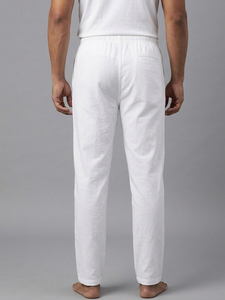 Men's White 100% Cotton <b>Drawstring</b> Waist Sleepwear Pajamas <b>Trouser</b> With Pockets Summer Wear Nightwear Pajamas Pants Mens - Product Image 2