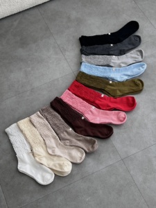AEND <b>Slouch</b> Knitted Crew <b>Socks</b> <b>Women</b> Solid Color Thick Cotton Blend Breathable Daily Wear Autumn Style - Product Image 1