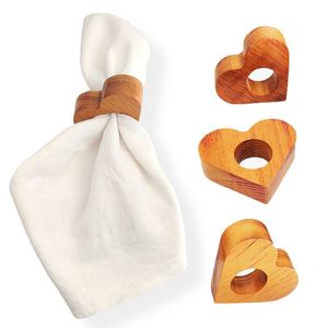 Ensemble d'anneaux de serviette en bois écologiques en forme de cœur, design creux en bois naturel, accessoire de table durable pour mariage, dîner, coffret cadeau - Product Image 1