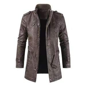 2026 New <b>Men's</b> Custom Leather Jacket High Quality Canvas with Stand Collar Fashionable Design for Winter with Front Logo - Product Image 3