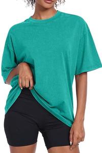 T-shirts pour femmes à manches courtes surdimensionnés entièrement personnalisés, effet délavé, style streetwear, collection été, épaules tombantes, personnalisables - Product Image 3