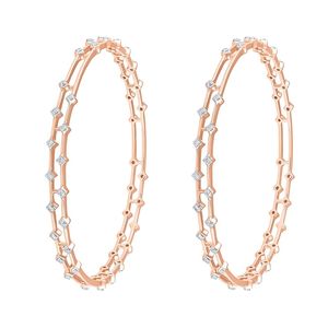 14K Rose Gold Round Lab Grown Diamond Double Line Geometric Station Bangle - Product Image 4