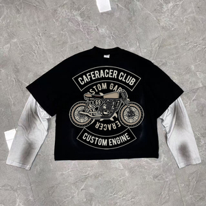 เสื้อยืดแขนยาวผู้ชายไซส์ใหญ่พิเศษ พิมพ์ลาย DTG แบบสองชั้น ย้อมสี Dirty Washed ดีไซน์เองได้ ผ้าฝ้าย สตรีทแวร์ผู้ชาย - Product Image 1