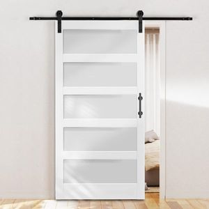 42 pouces. X 84 In. Kit de quincaillerie pour porte de grange non finie de 7 pieds avec 5 panneaux en verre trempé, installation simple - Poignée de porte coulissante pour grange - Product Image 4