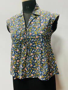 เสื้อผ้าฝ้ายทำมือสำหรับผู้หญิง ลายดอกไม้ พิมพ์ลายบล็อก สไตล์ลำลองสำหรับฤดูใบไม้ผลิและฤดูร้อน ความยาวสั้น - Product Image 4