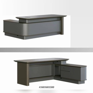 Escritorio Ejecutivo de Madera Contrachapada de Grado E1 con Acabado en Cuero y Membrana, Estación de Trabajo Moderna con Panel Decorativo de Rejilla Metálica - Product Image 5