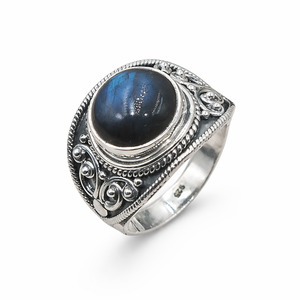 แหวนพลอยเซราฟินไนต์ธรรมชาติ เงินแท้ 925 ทำมือ รูปไข่ทรงคาโบชอง สีเขียว ของขวัญเครื่องประดับสำหรับผู้หญิง - Product Image 1