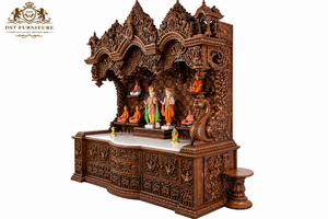 Grand Hand-Carved Wooden Temple for Home Big Size Teak Wood Peacock Carving Pooja Mandirs Customized Large Pooja Units for Sale - Product Image 3