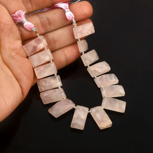 Perles rectangulaires en quartz rose naturel, taille rose, 7x20mm, perles de pierre précieuse en quartz rose, brin de 8 pouces, pour la fabrication de bijoux, vente en gros - Product Image 3